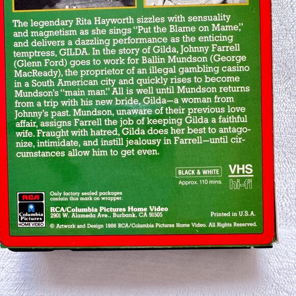 Gilda Starring RIta Hayworth 1986 VHS - Picture 9 of 10